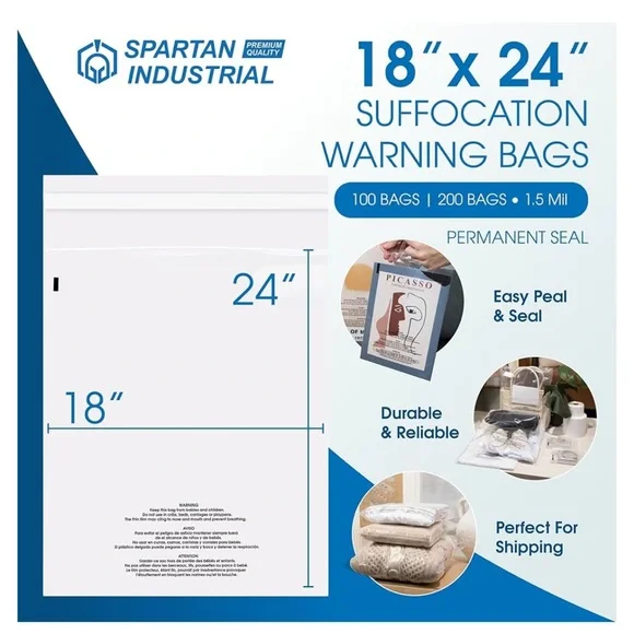 Spartan Industrial 100 18”x24” Plastic Bags with Seal - Picture 6 of 6